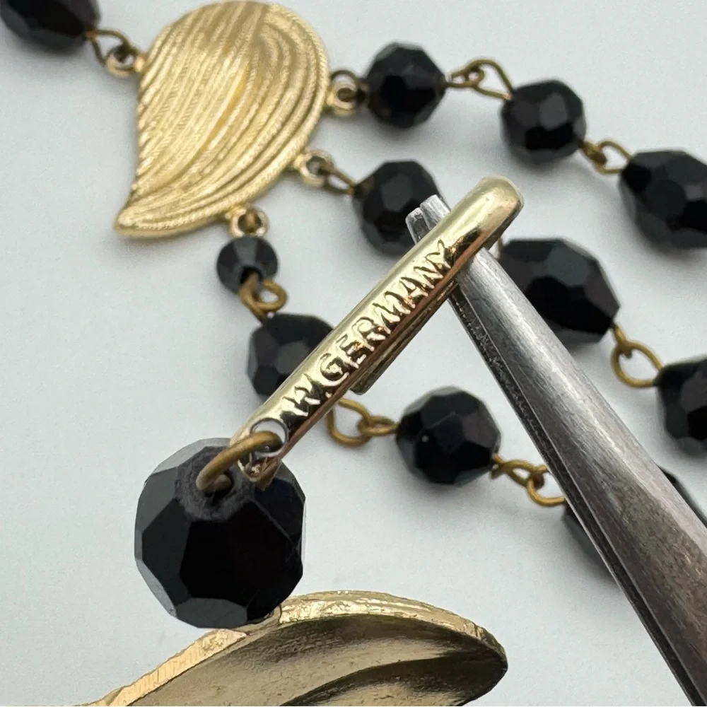 Vintage West Germany Multi-Strand Black Faceted Bead Necklace | Signed